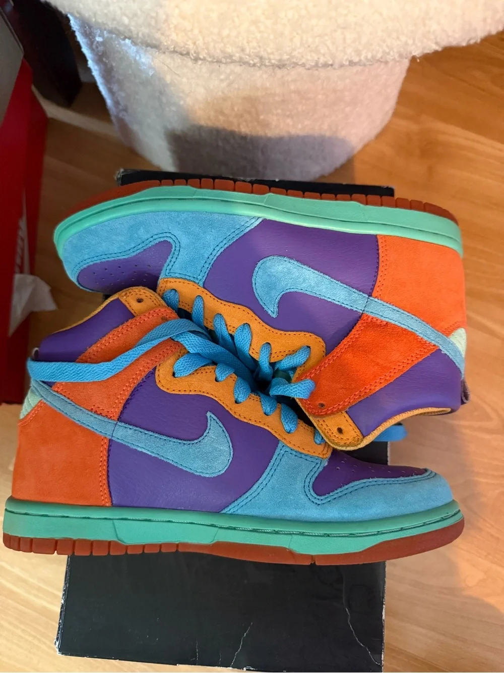 Nike High-Top dunks in Purple, Orange & Teal